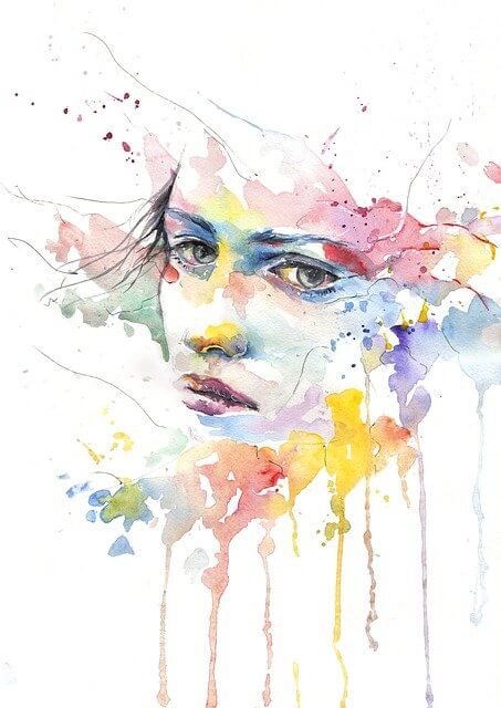 Woman's Face In Watercolor Paints